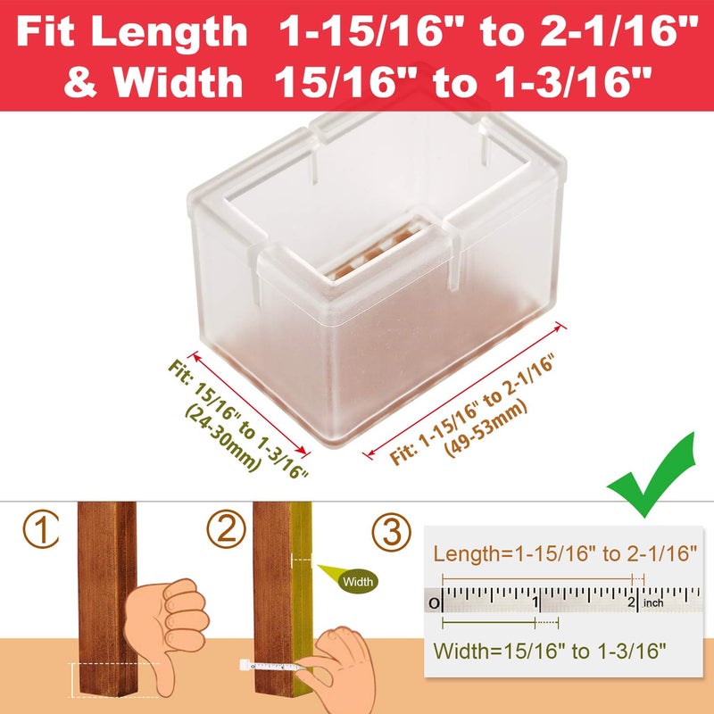 Anwenk Chair Leg Floor Protectors Rectangular Fit Length 1-15/16" to 2-1/16" & Width 15/16" to 1-3/16" Large Chair Leg Caps Silicone Table Chair Feet Protectors with Felt Pads (16Pack) - Image 2